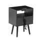 Rattan End table with Power Outlet & USB Ports Modern nightstand with drawer and solid wood legs black