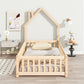 Twin House-Shaped Headboard Floor Bed with Fence Natural