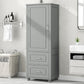 Tall Bathroom Storage Cabinet, Freestanding Storage Cabinet with Two Drawers and Adjustable Shelf, MDF Board , Grey