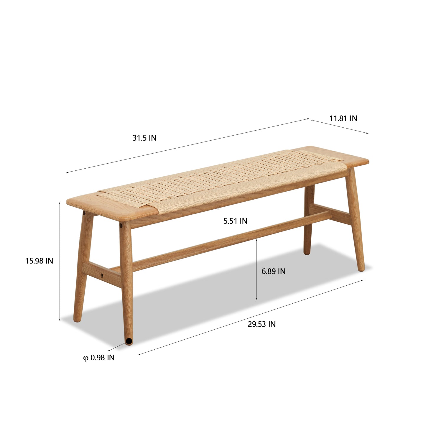 Woven Design Natural Oak Wood Dining Bench, Perfect for Dining Rooms, Bedrooms, and Bathrooms