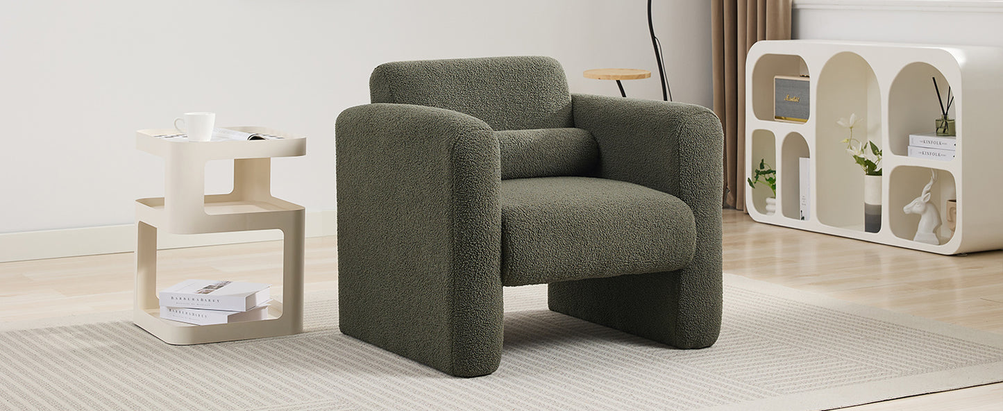 Modern Chair with Sheepskin Sherpa Fabric, Soft Cushion Armchair in Seaweed Green for Living Rooms