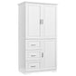 Tall and Wide Storage Cabinet with Doors, Three Drawers for Bathrooms and Offices, White Finish