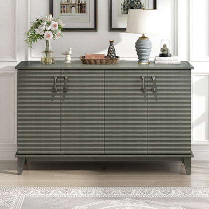 TREXM Side Panel Buffet with 4 Doors, Large Storage Cabinet with Adjustable Shelves and Metal Handles, Antique Gray