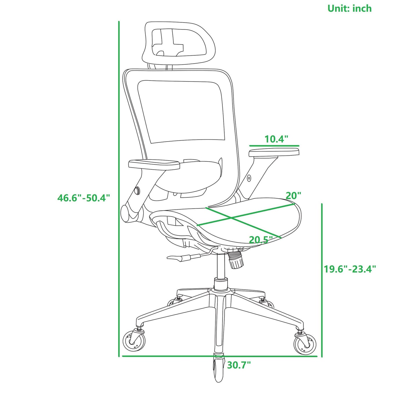 GREY Ergonomic Mesh Office Chair High Back - Adjustable Headrest with Flip-Up Arms