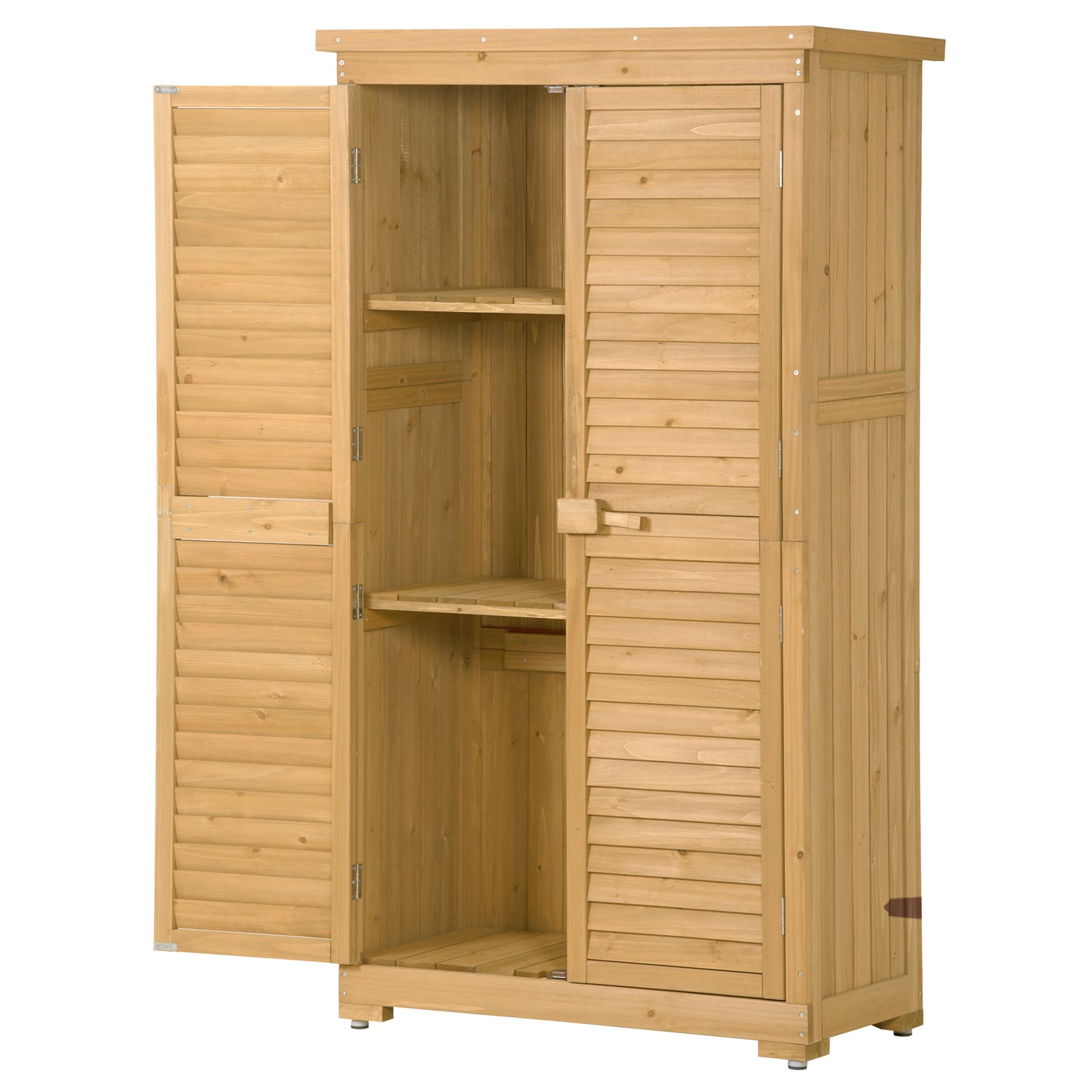 Wooden Garden Shed 3-tier Patio Storage Cabinet Outdoor Organizer Wooden Lockers with  Wood (Natural Wood Color -Shutter Design)