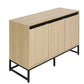 Engraved 3-Door Side Panel Cabinet with LED, Modern Coffee Bar Cabinet with Adjustable Shelves