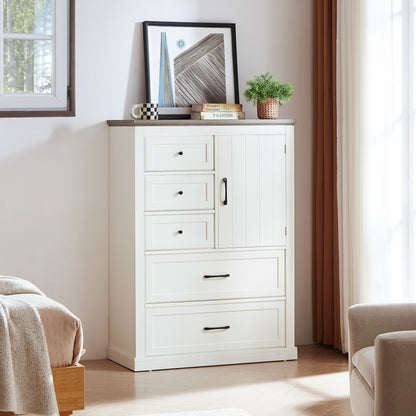 Farmhouse 5 drawer bedroom dressing table, high drawer cabinet white wooden bedroom dressing table.