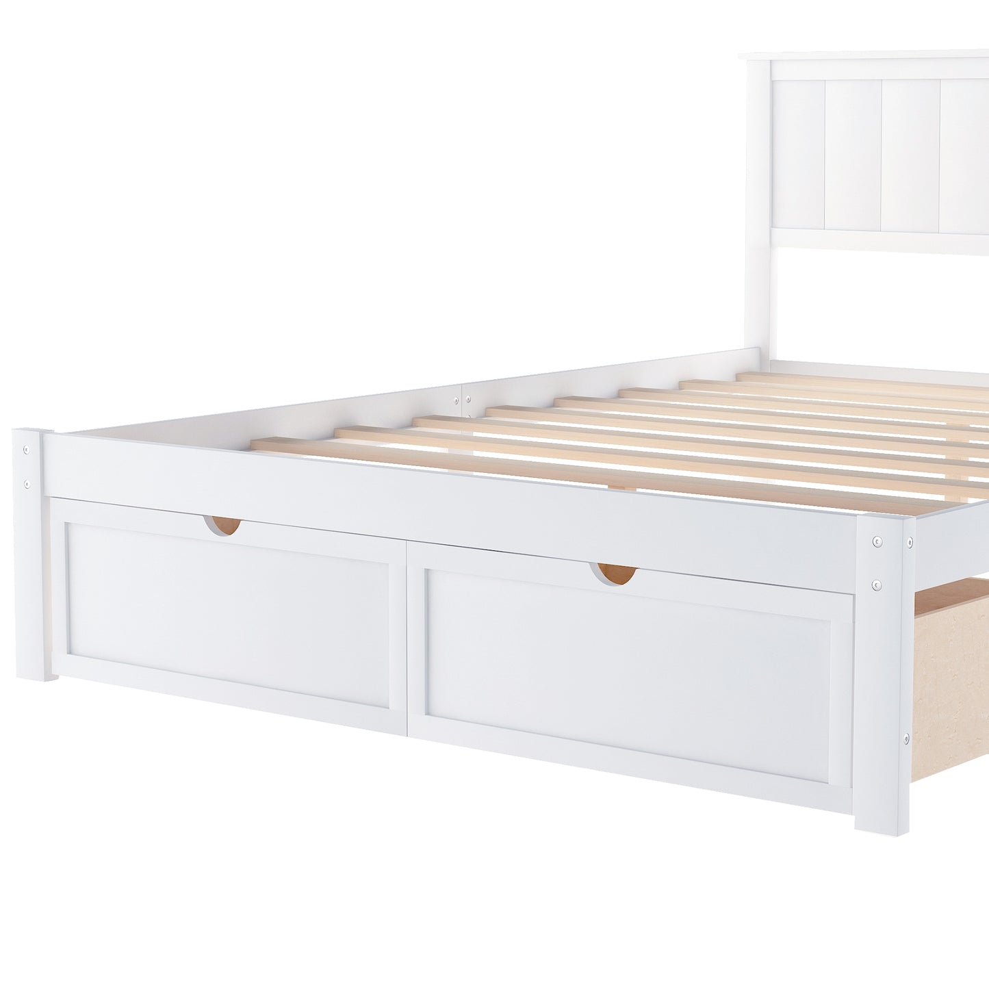 Full Size Platform Bed with Under-bed Drawers White