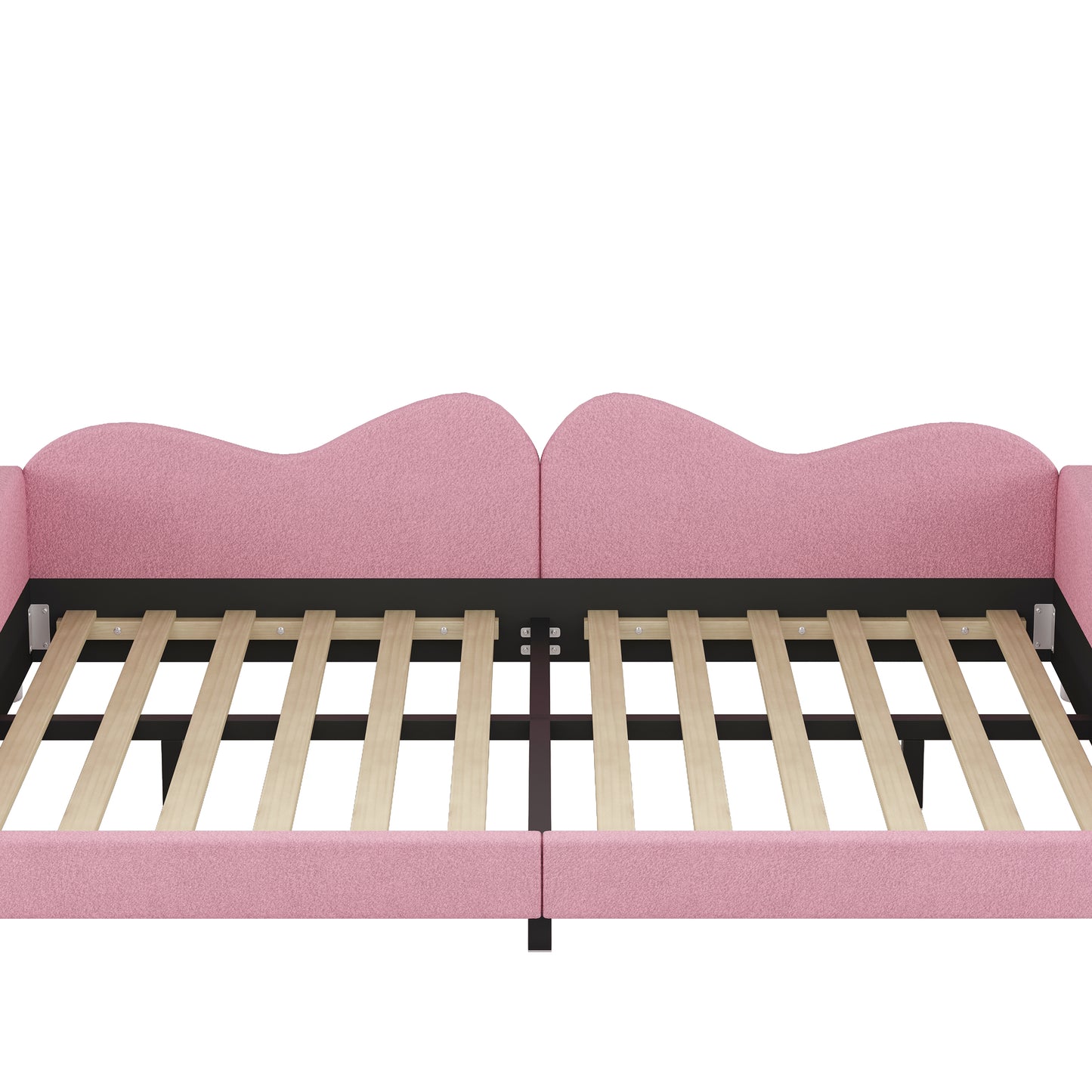 Full size Upholstered Daybed, Sherpa Fabric Sofabed with Cloud-Shaped Backrest, No Box-spring Needed, Pink