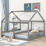 Twin Size House Platform Beds Two Shared Beds Gray