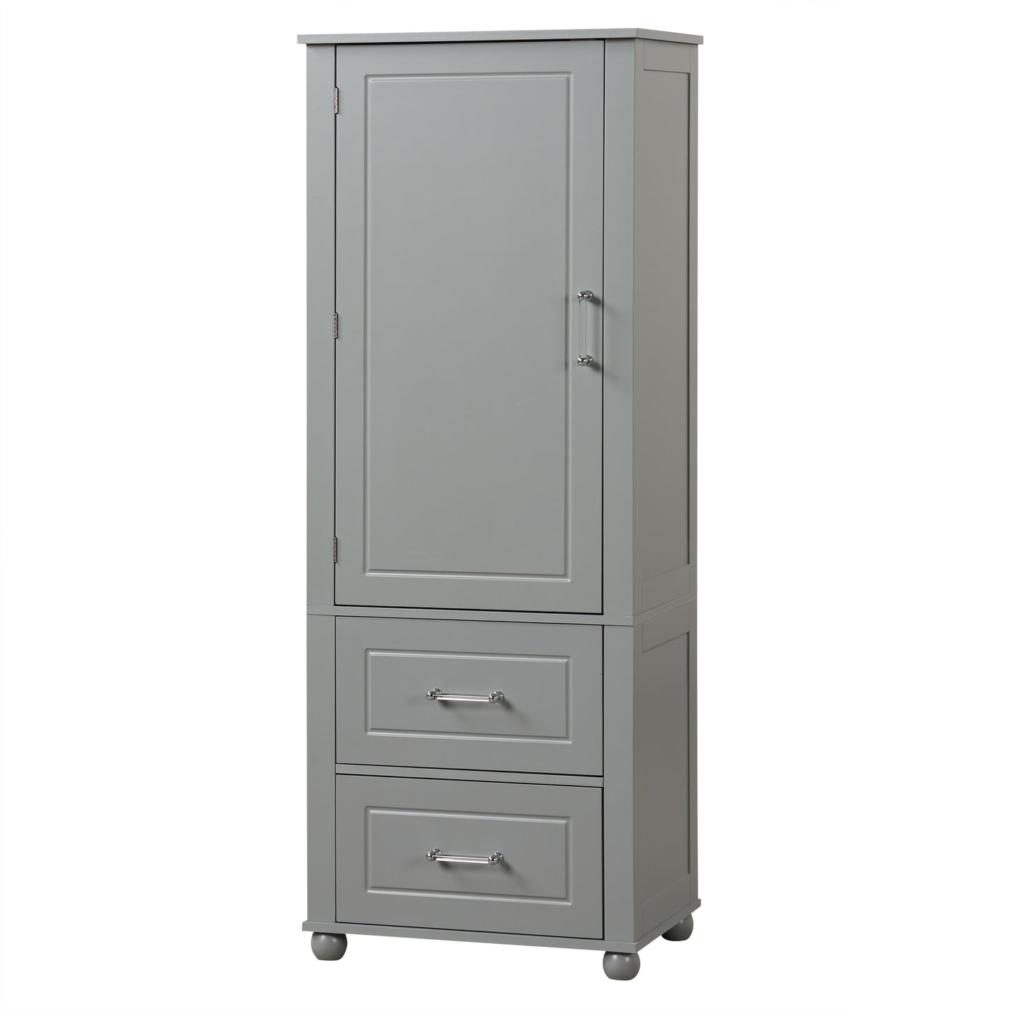 Tall Bathroom Storage Cabinet, Freestanding Storage Cabinet with Two Drawers and Adjustable Shelf, MDF Board , Grey