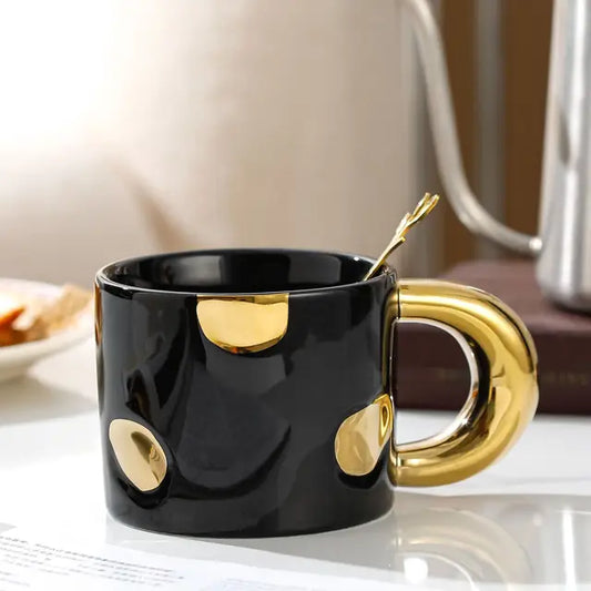 Creative Electroplated Ceramic Mug Office Large Handle Coffee Mug Home Breakfast Cup Juice Cup Milk Cups Couple Water Cup