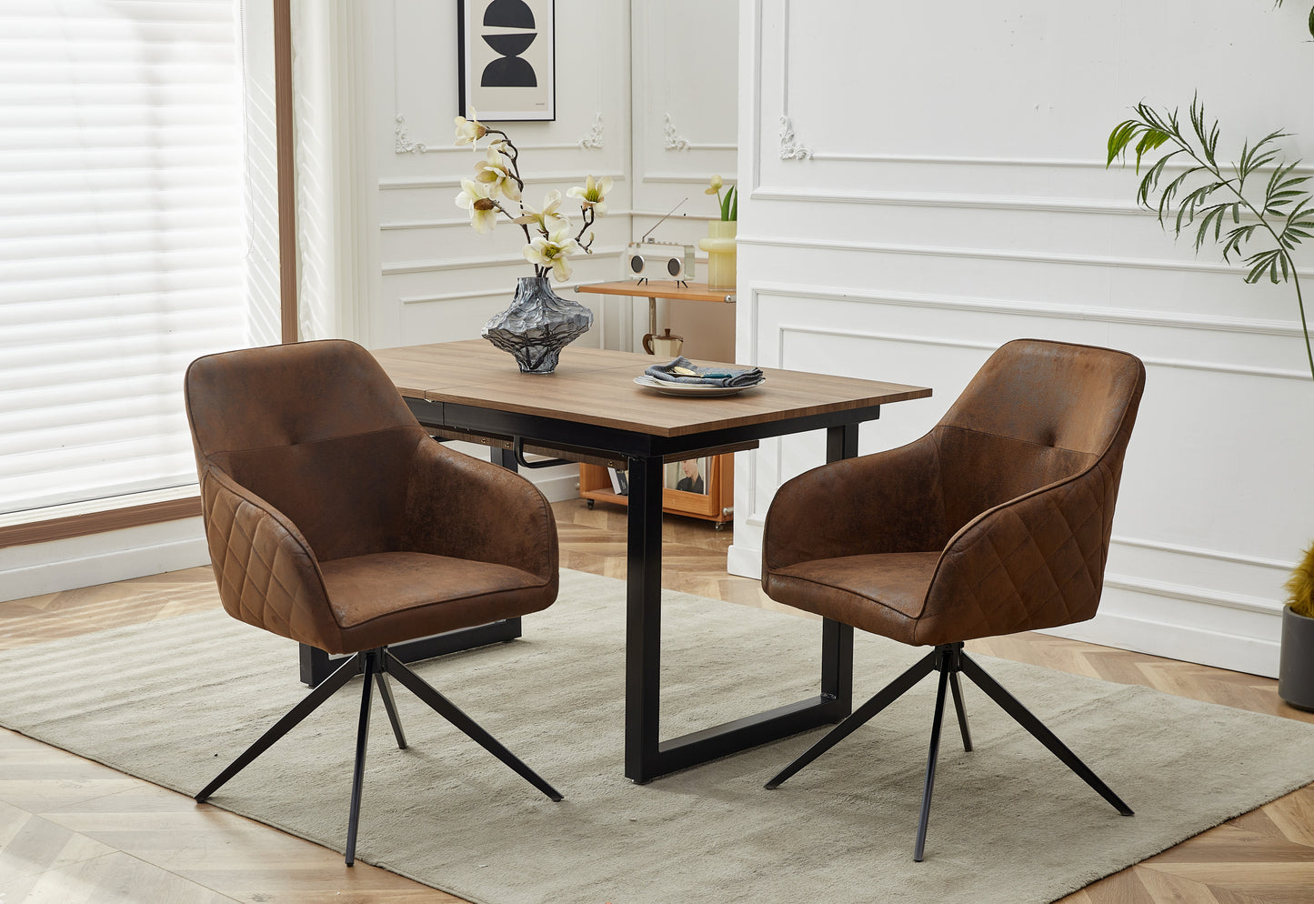 Modern chairs (2 sets) with soft iron leg cushions and comfortable backrest double layered chairs