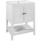 White Modern Sleek Bathroom Vanity Elegant Ceramic Sink with Solid Wood Frame Open Style Shelf