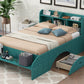 Wood Full Size Platform Bed with 2 Drawers, Storage Headboard and Footboard, Dark Green