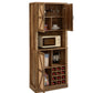 76-Inch Tall Rustic Oak Farmhouse Kitchen Faux Rattan Wine Cabinet with Square Compartments and Shelves