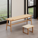 Woven Design Natural Oak Wood Dining Bench, Perfect for Dining Rooms, Bedrooms, and Bathrooms