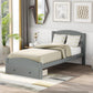 Platform Twin Bed Frame with Storage Drawer and Wood Slat Support No Box Spring Needed Gray