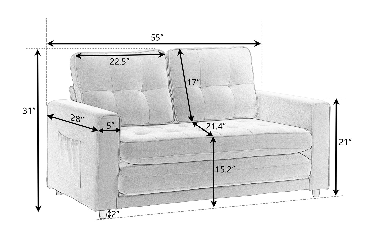 3 Fold Sofa Convertible Futon Couch sleeper sofabed Space saving loveseat Dark Gray & Light Gray & Beige