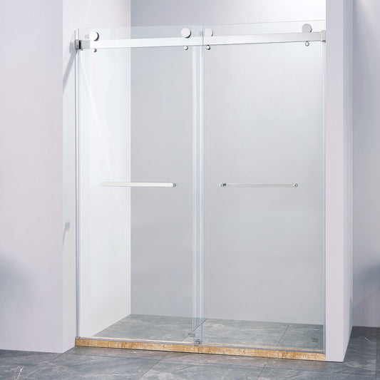 high frameless double sliding shower door, 304 stainless steel chrome plated, 8mm thick SGCC tempered transparent