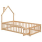 Twin House-Shaped Headboard Floor Bed with Fence Natural