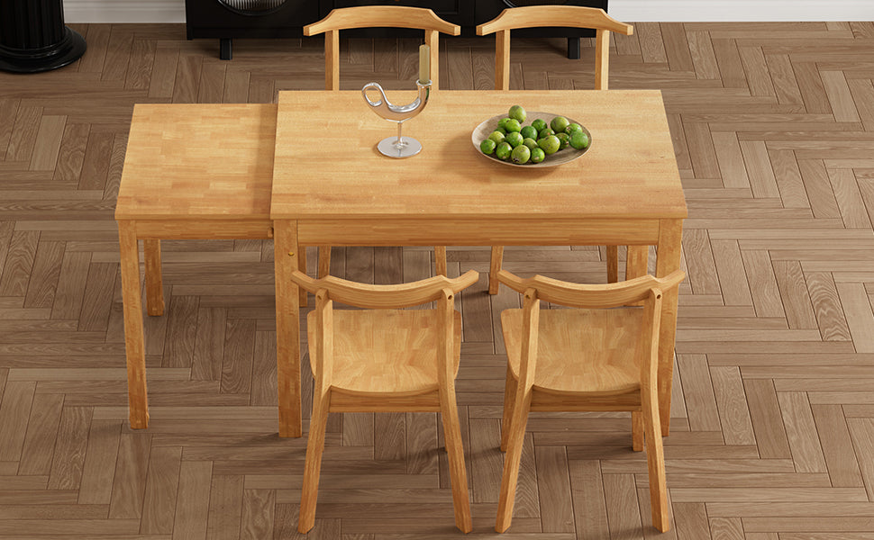 TOPMAX 65" 5-Piece Dining Set with Wheels, Expandable Table, and 4 Small Chairs, Natural Finish