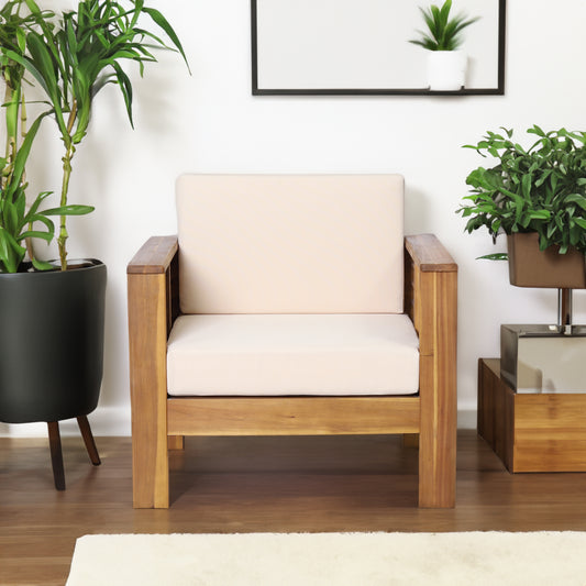 Acacia Wood Club Chairs with Cushions Teak Beige