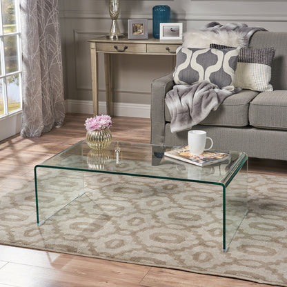 Coffee Table with 12mm Tempered Bent Glass, Elegant Design for Living Rooms