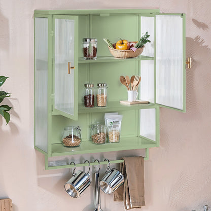 Glass Doors Modern Two-door Wall Cabinet with Featuring Two-tier Enclosed Storage Green