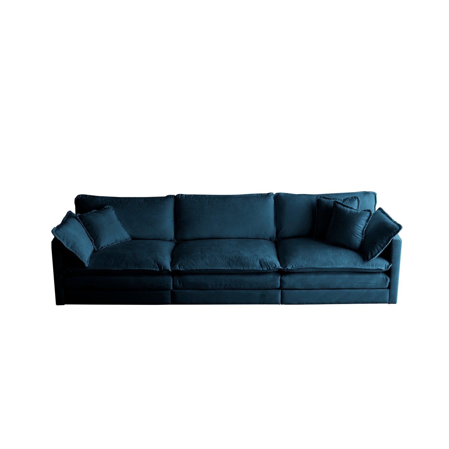 Mid-Century Modern 3-Seater Sofa with 2 Armrest Pillows and 3 Toss Pillows, Blue Chenille Fabric for Living Rooms