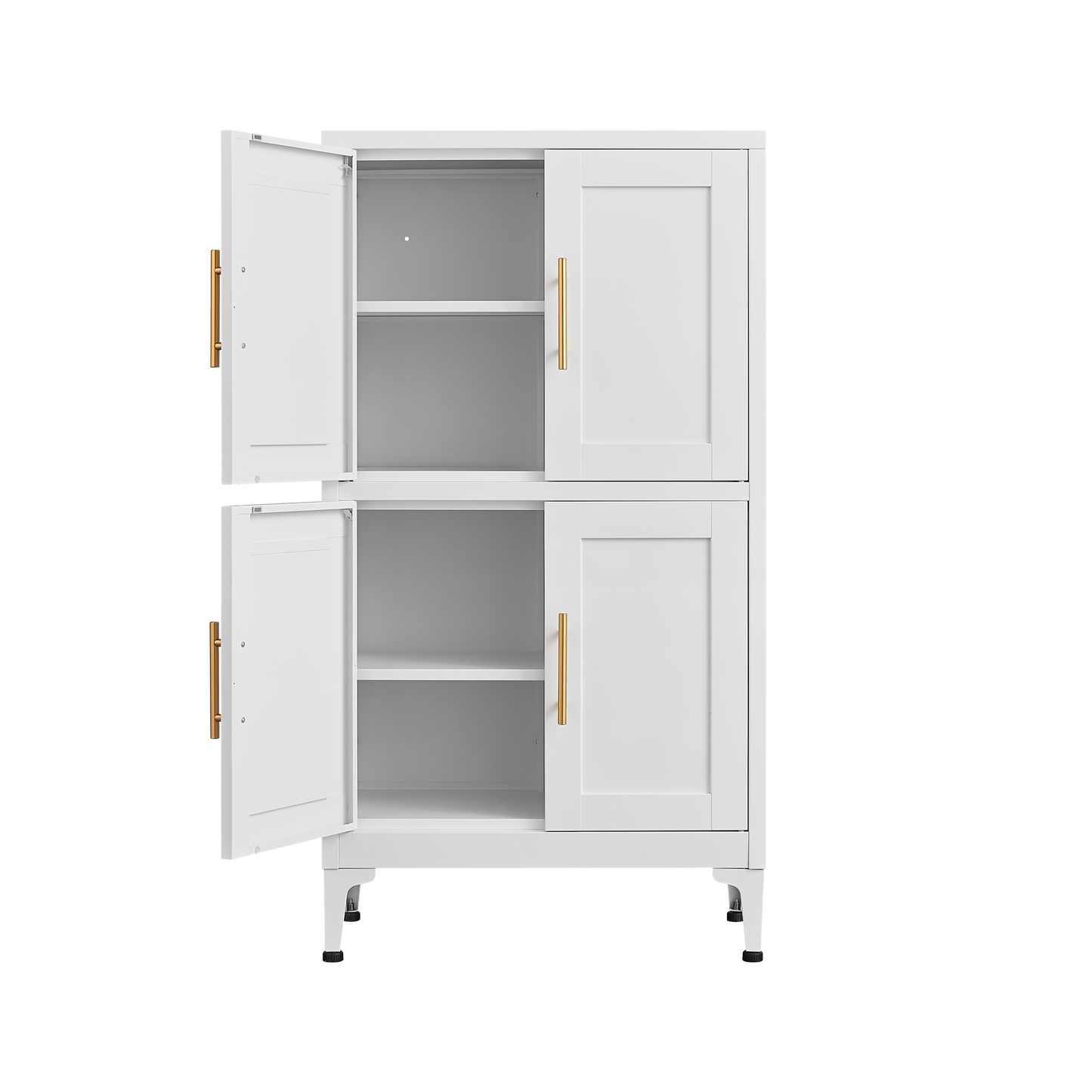 White Metal Kitchen Storage Cabinet with Adjustable Shelves and Leveling Feet