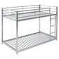 Twin over Twin Metal Bunk Bed, Low Bunk Bed with Ladder Silver