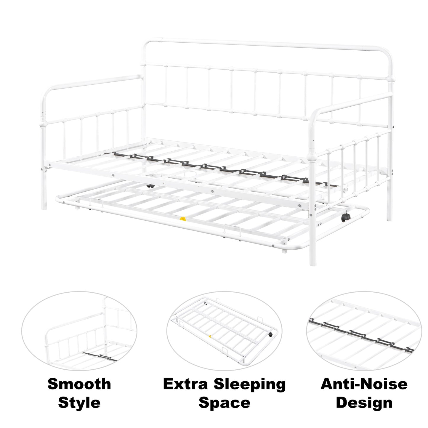 Metal Frame Daybed with trundle（white）