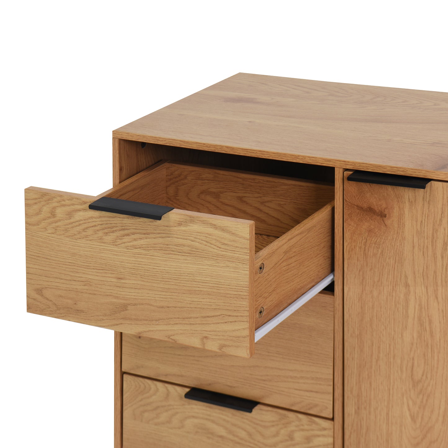 Storage cabinet with 3 drawers and adjustable shelves, medieval cabinet with doors in natural wood color