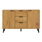 Side Panel Buffet Cabinet with 3 Drawers and 2 Doors, Natural Wood Finish for Kitchens and Dining Rooms