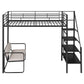 Twin Size Metal Loft Bed with Bench and Storage Staircase  Black