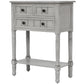 TREXM Narrow Console Desk, Thin Sofa Table with 3 Storage Drawers and Bottom Shelf, Grey Washed Finish