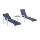 3-piece terrace lounge chair set, outdoor lounge chair with 5 adjustable backrests, sturdy steel frame, white blue