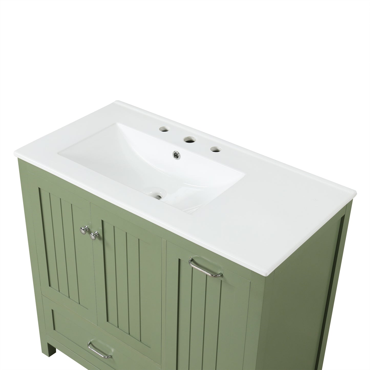 36" Bathroom Vanity with Sink, Double Door Cabinet, Large Drawer, and Flip Drawer, Green Finish