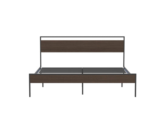 Ceres Metal Bed Black with Walnut wood Headboard&Footboard King