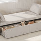 Modern Cushioned Lounge Chair Sofa Bed with 2 Drawers, Linen Fabric in Beige