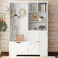 Multi-functional Hall Tree with Storage Shelves Drawers Cabinet Elegant Hallway Shoe Cabinet with Bench Modern Coat Rack White