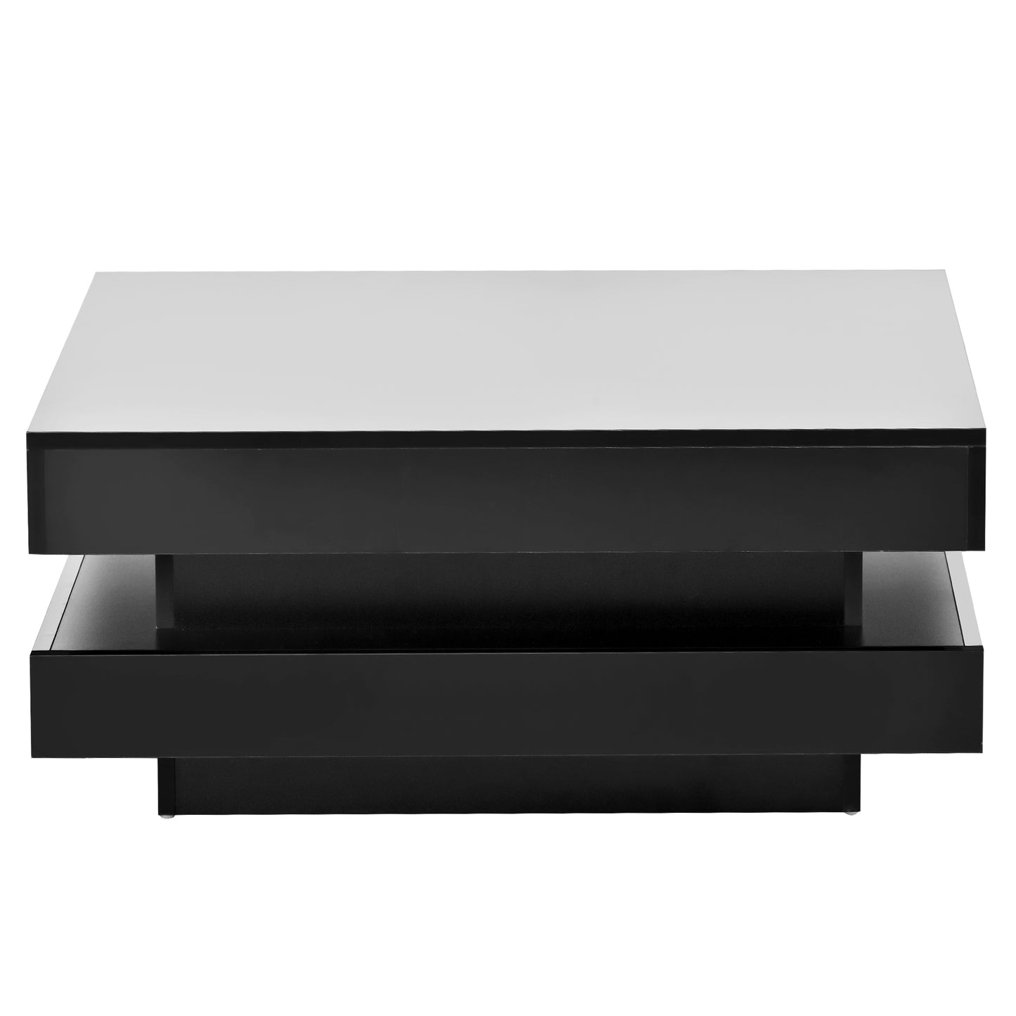 Mesa de centro minimalista cuadrada de alto brillo ON-TREND con luces LED, diseño de 2 niveles en acabado negro