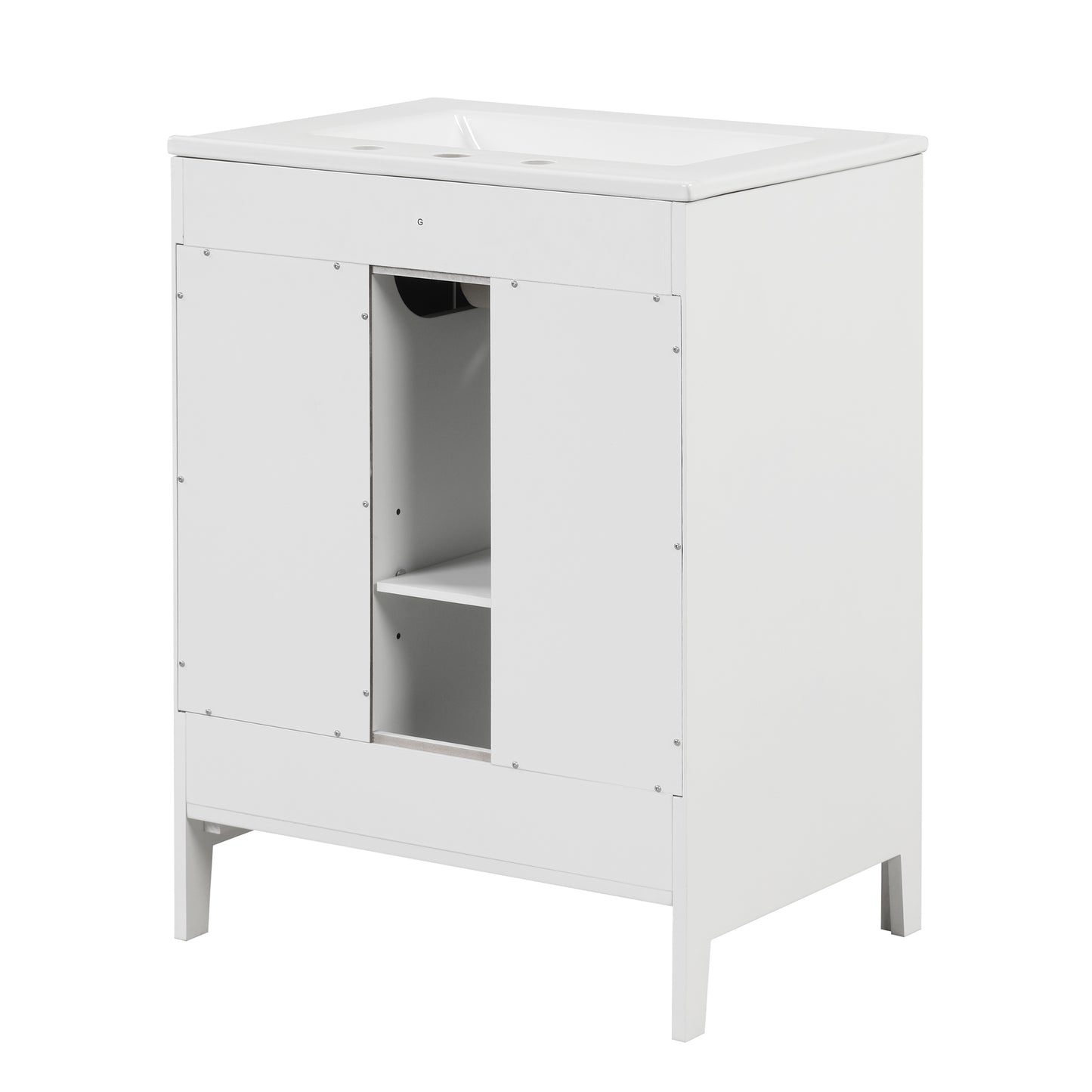 Bathroom Vanity with Sink, Bathroom Vanity Cabinet with Two Drawers and Door, Adjustable Shelf, Solid Wood and MDF, White