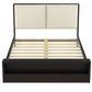 Queen Size Platform Bed Frame with Upholstery Headboard and Bookshelf in Footboard and LED Light Strips, Espresso