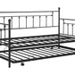 Metal double bed with ear shaft/sturdy/noise reduction/flexible ear shaft/retro style/no need for spring box (Black)