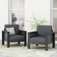 Outdoor Acacia Wood Club Chairs with Cushions, Dark Gray