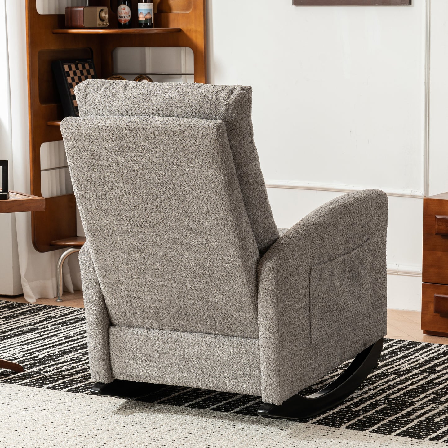 Accent Rocking Chair with Footrest, High Back Design with Rubber Wood Legs for Bedrooms and Living Spaces