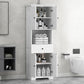 Tall Bathroom Cabinet with Four Doors, Large Storage Space Open Shelve, Upper Storage Cabinet, Whit