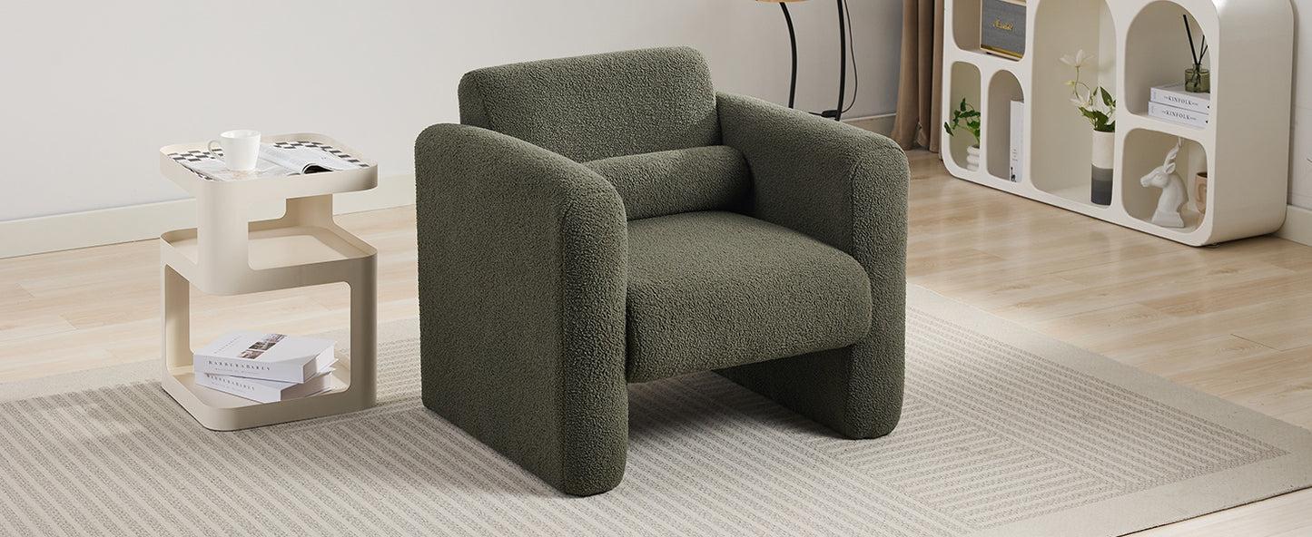 Modern Chair with Sheepskin Sherpa Fabric, Soft Cushion Armchair in Seaweed Green for Living Rooms